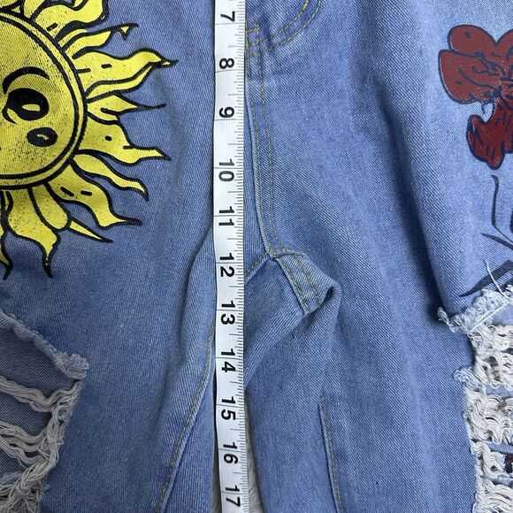 SHEIN 0XL Distressed Patch Jeans Sun Flower Graphic Denim Pants Boho Y2K Style - Picture 6 of 11
